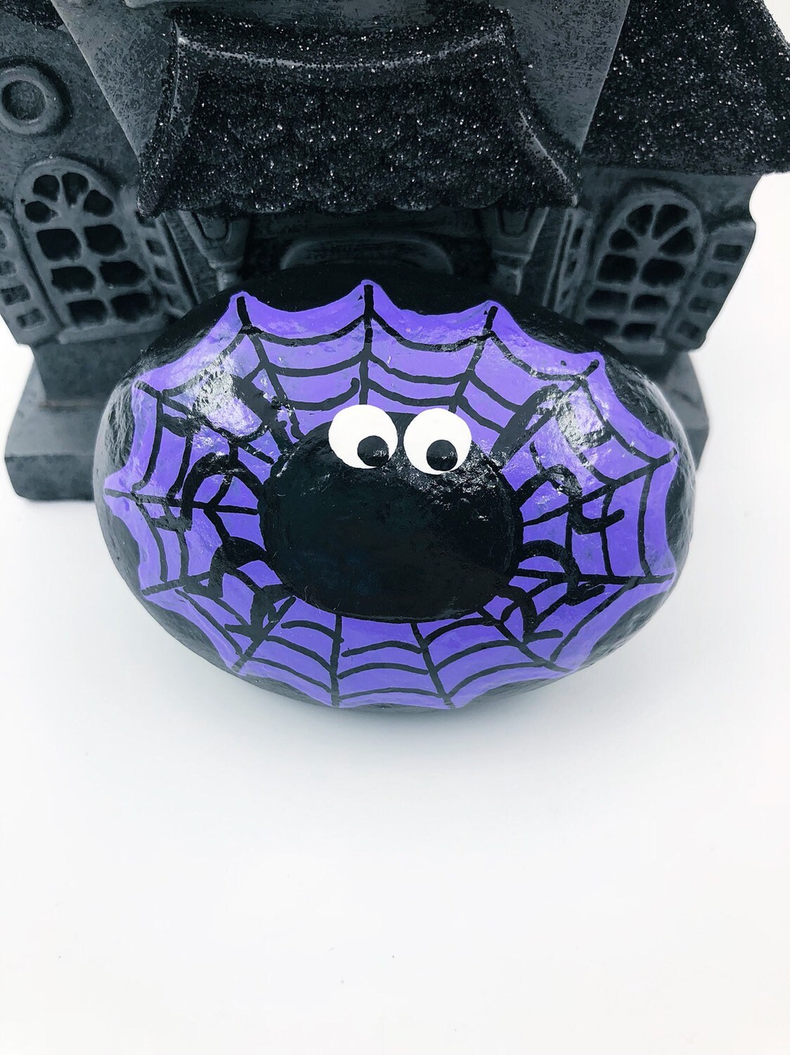 Halloween Painted Rock Spider Painting Spider Web Hand Etsy
