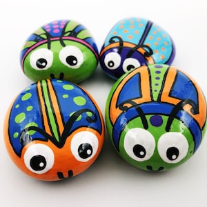 Colorful Bug Painted Rocks: Easter Basket Gift, Party Favors
