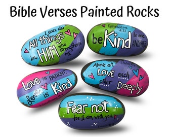 Bible Verses Painted Rocks, Scripture Verse Stones, Love is Kind, Love One Another, Spiritual Gift, Hand Painted Bible Quotes, Fear Not