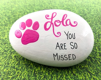 Personalized Pet Memorial Stone: Custom Paw Print Painted Rock
