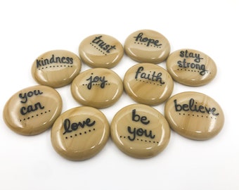 Words of Wisdom Flat Tan Marbles Set, Encouragement and Empowerment Pebbles, Bag of 10 Pocket Rocks, Beige Pocket Tokens, Pocket Rocks