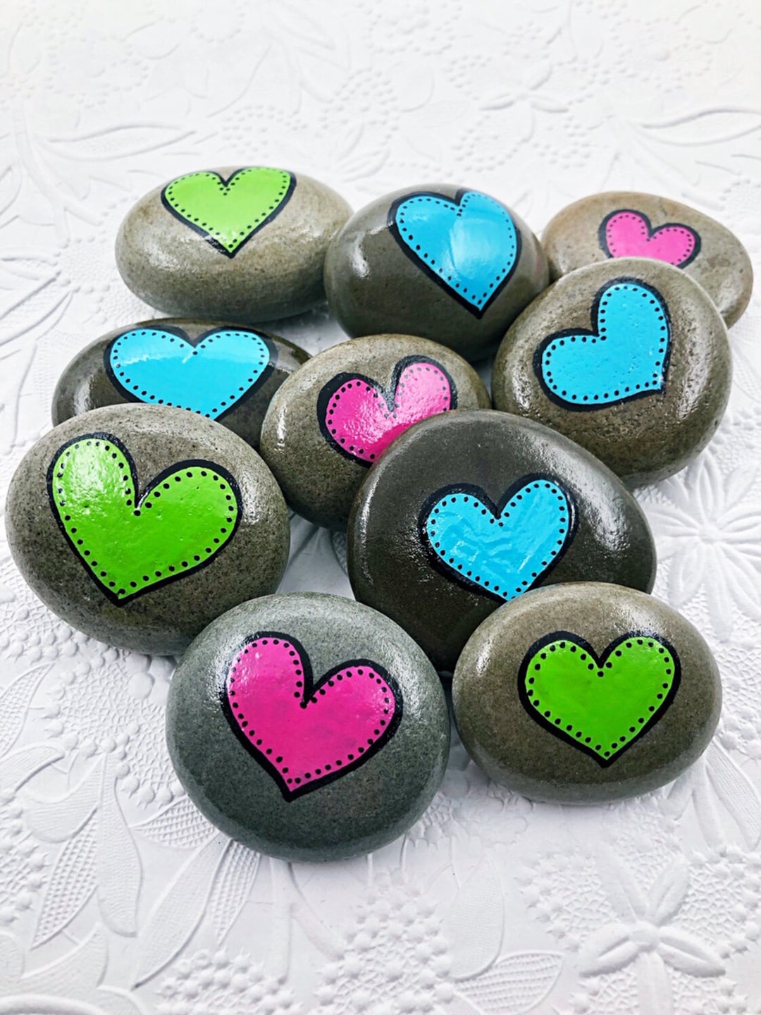 Colerful Heart Rocks Colorful Heart Painted Rocks - Set of 10 - Anniversary Favors - Etsy