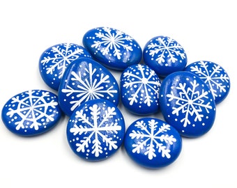 Snowflake Rocks Set of 10, Snowflake Pocket Pebbles, Snowflake Stones, Snowflake Sorting, Christmas Stocking Stuffer, Let it Snow Rocks