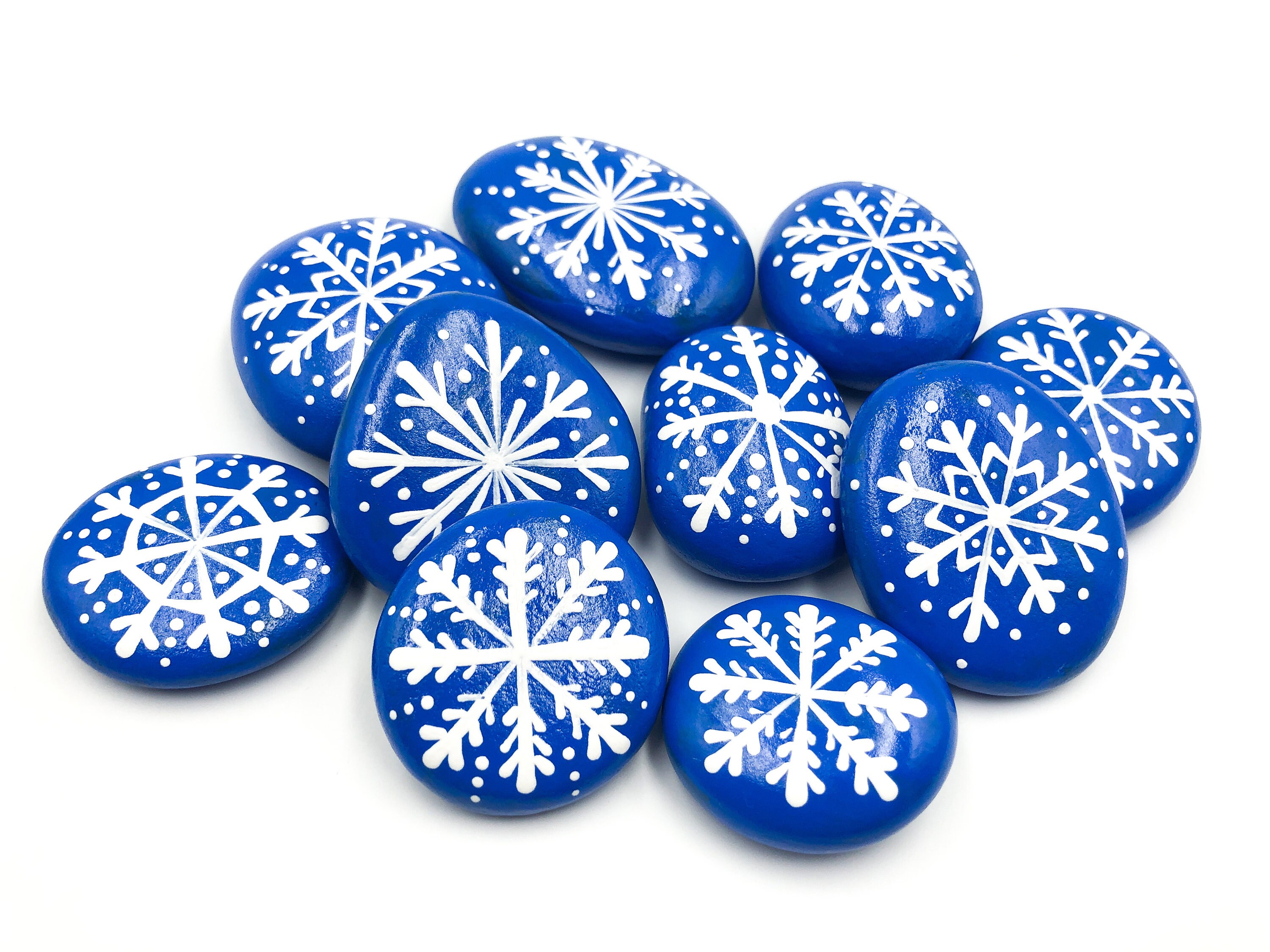 Snowflake Rocks Set Of 10 Snowflake Pocket Pebbles Snowflake Etsy