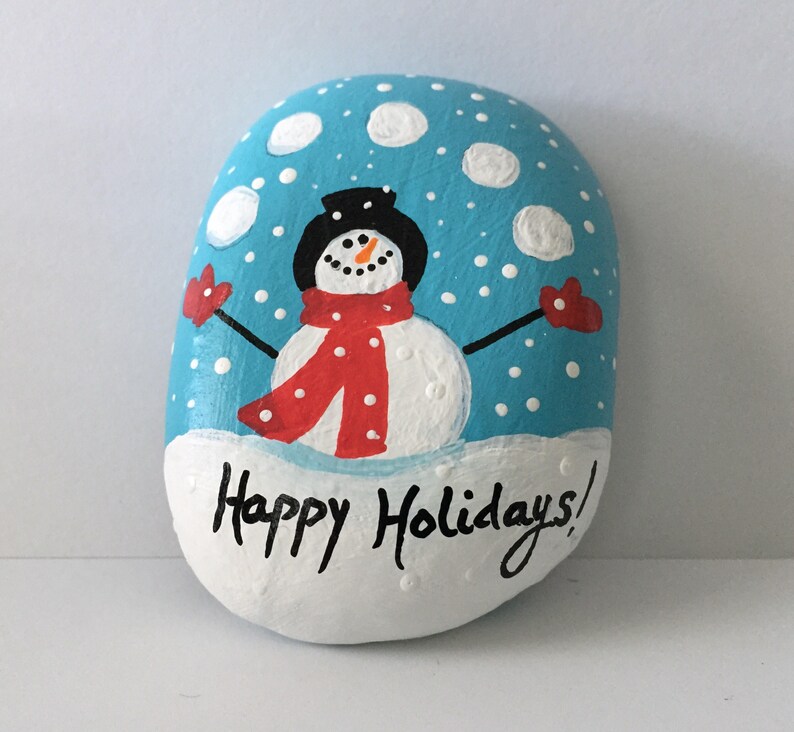 Happy Holidays Painted Rock Snowman Hand Painted Rock Snow - Etsy