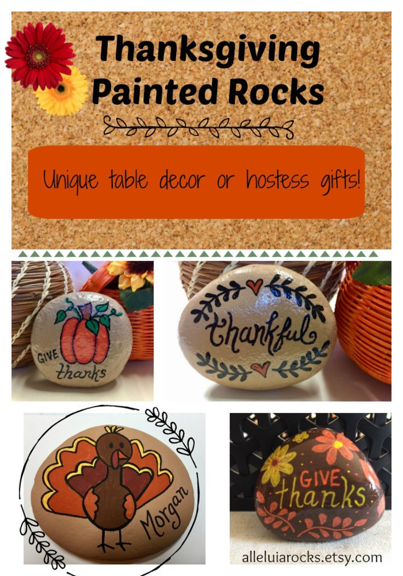 Give Thanks Painted Rock With Laurel, Thanksgiving Decoration, Give ...