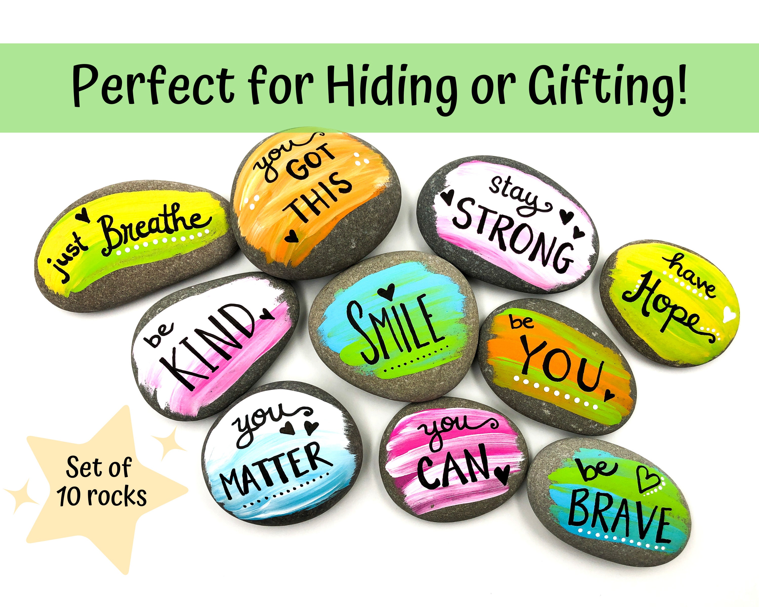 Kindness Rocks Set: 10 Painted Affirmation Stones for Hiding - Etsy