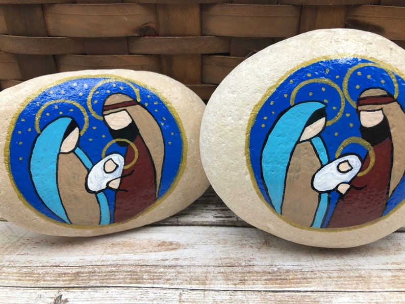 Holy Family Nativity Paperweight, Nativity Rock, Christmas Nativity Painting, Hand Painted Rock, Birth of Jesus Painted Rock, Manger Scene image 4