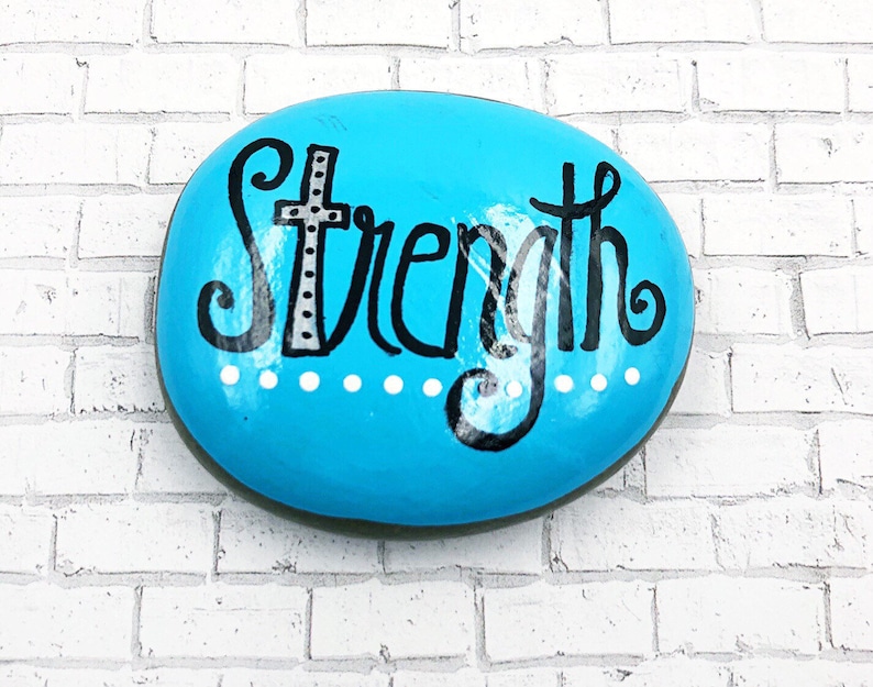 Strength Painted Rock: Cross Affirmation Stone, Encouragement Gift - Etsy