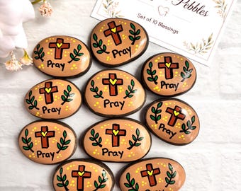 Prayer Pebbles Set of 10, Hand Painted Prayer Stones, Christian Encouragement Gift, Pocket Prayer Rocks, Church Group Gifts