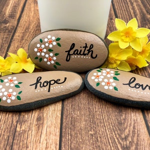 Faith Hope Love Stones, Christian Rocks, Painted Stones, Pocket Rocks, Affirmaton Stones, Bible Verse rocks, Sunday School Gift image 6