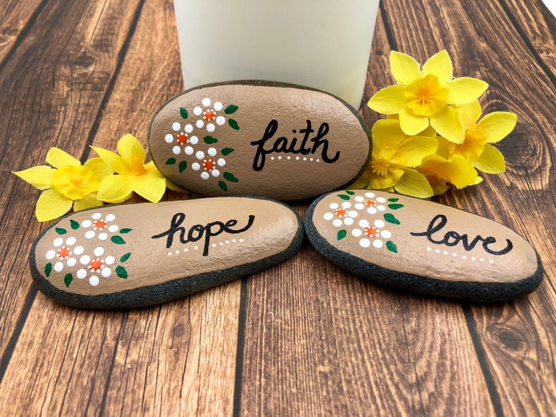 Faith Hope Love Stones, Christian Rocks, Painted Stones, Pocket Rocks, Affirmaton Stones, Bible Verse rocks, Sunday School Gift image 6