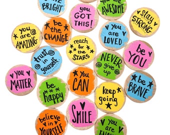 Positivity Coins Set of 20, Wooden Tokens for Encouragement, Gift for Students, Affirmation Tokens, Kindness Coins, Pocket Tokens