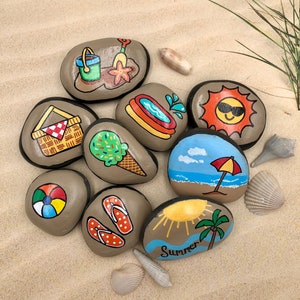 Summer Story Stones, Summertime Story Starters, Beach Time Painted Rocks, Story Rocks, Summer Story Prompts, Vacation Activity Stones image 3