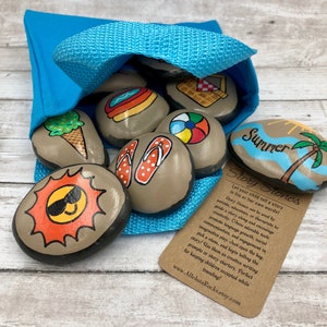 Summer Story Stones, Summertime Story Starters, Beach Time Painted Rocks, Story Rocks, Summer Story Prompts, Vacation Activity Stones image 9