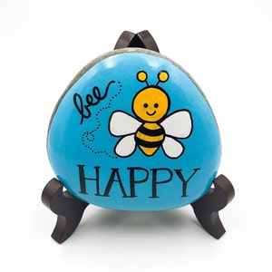 Bee Happy Painted Rock, Be Happy Stone, Encouragement Rock, Affirmation Stone, Hand Painted Rock, Christmas gift, bumblebee rock