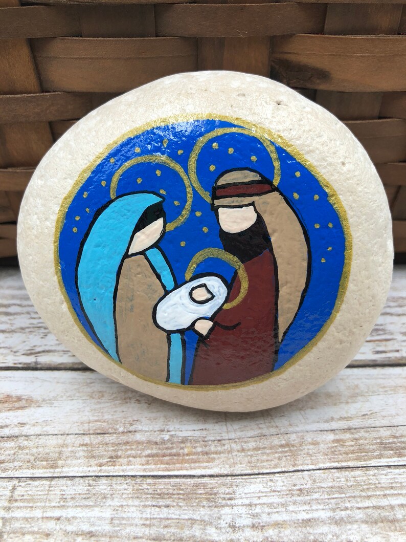 Holy Family Nativity Paperweight, Nativity Rock, Christmas Nativity Painting, Hand Painted Rock, Birth of Jesus Painted Rock, Manger Scene image 8