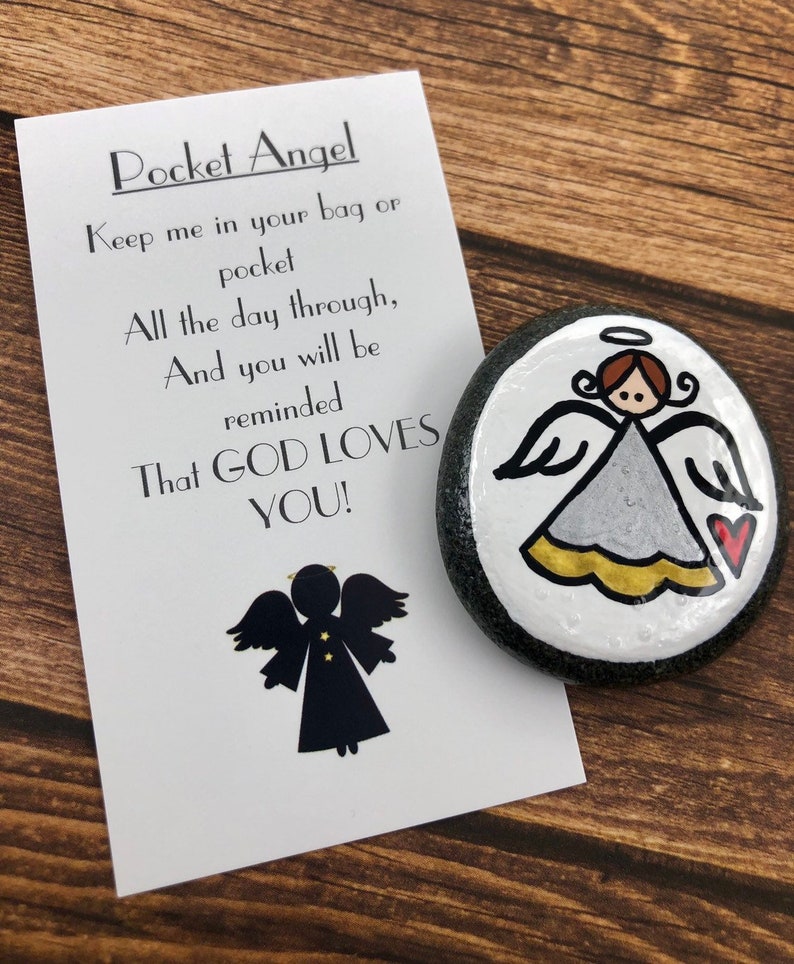 Pocket Angel Rock Comfort Stone, Girl Pocket Token Angel, Worry Stone, First Communion Gift, Easter Gift, Sunday School gift, Guardian Angel image 7