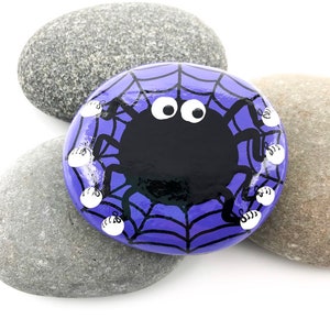 Halloween Painted Rock, Spider Painting, Spider Web, Hand Painted Rock image 2