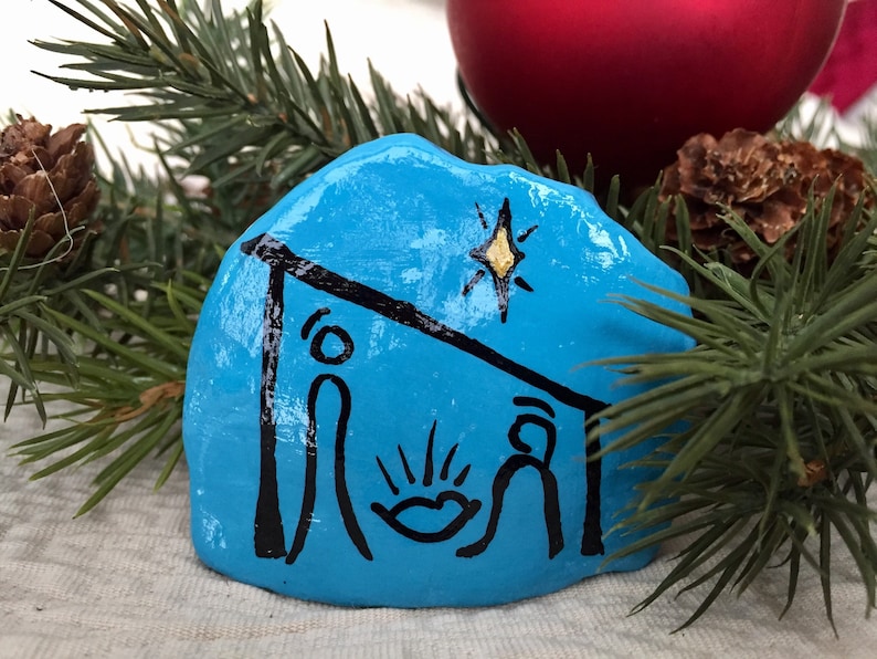 Nativity Painted Rock Christmas Nativity Painting Hand Etsy