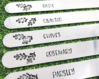 Custom Garden Markers, Herb Garden Stakes, Hand Stamped Aluminum Stakes, Vegetable Garden, Flower Garden, Gardener or Gardening Club Gift