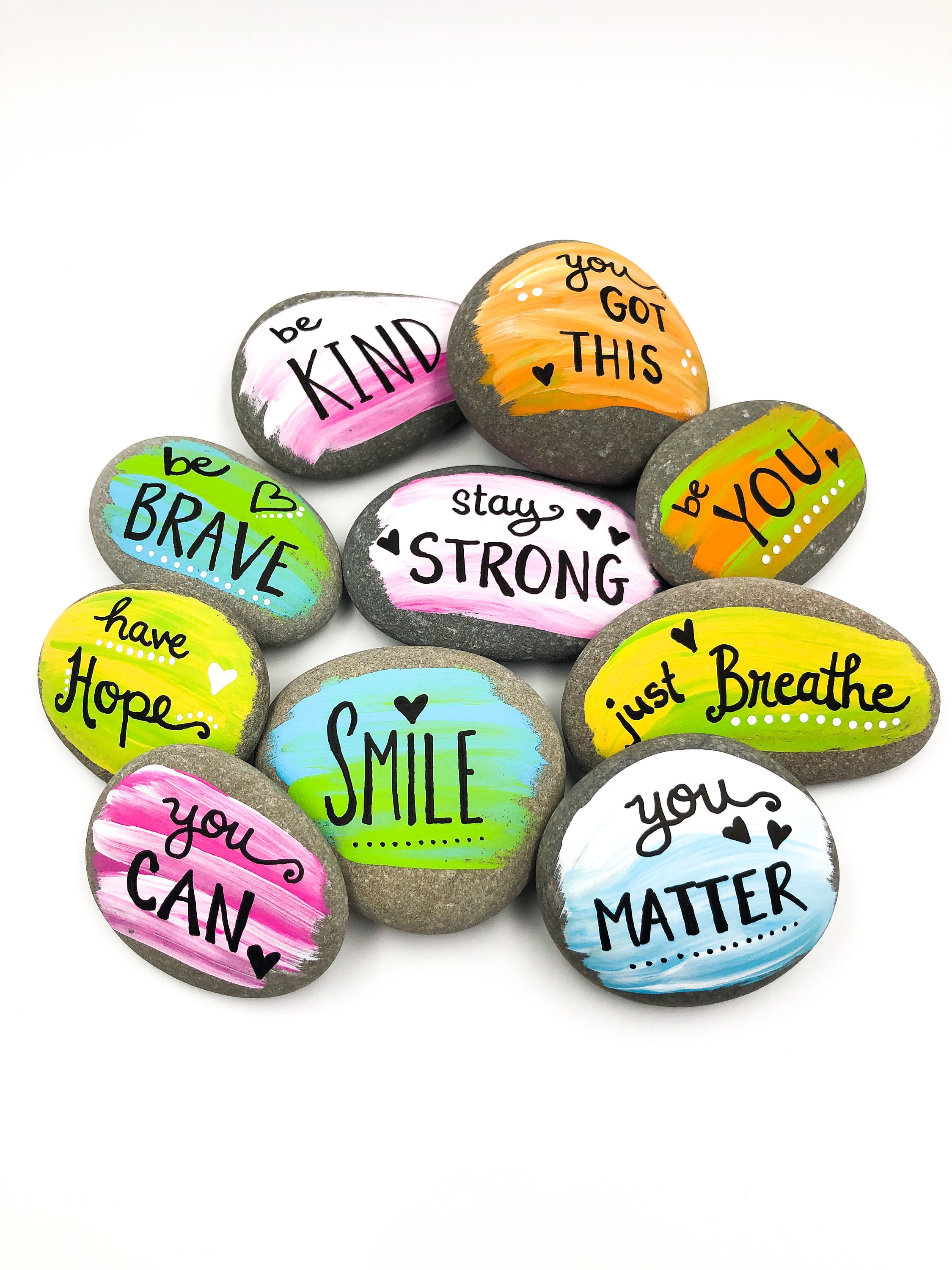Kindness Rocks Set: 10 Painted Affirmation Stones for Hiding - Etsy