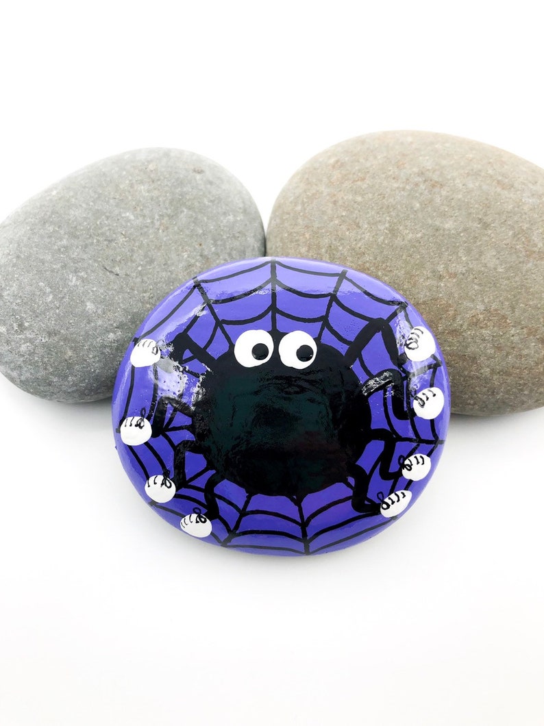 Halloween Painted Rock, Spider Painting, Spider Web, Hand Painted Rock image 4