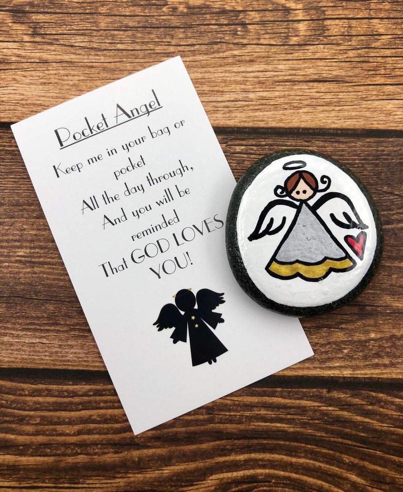 Pocket Angel Rock Comfort Stone, Girl Pocket Token Angel, Worry Stone, First Communion Gift, Easter Gift, Sunday School gift, Guardian Angel image 5