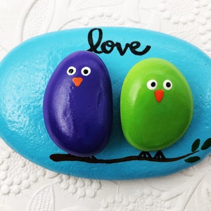 Lovebirds Pebble Art Painted Rock, Pebble Art with Birds, Love Birds on a Branch, Gift for Spouse or Partner, Anniversary Gift, Wedding Gift image 2