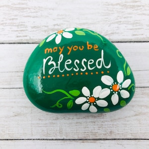 Blessed Painted Rock: Hand-Painted Daisy Affirmation Stone