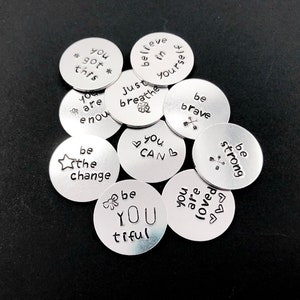 Pocket Coins with Custom Words of Encouragement, Set of 10 Custom Affirmation Tokens, Hand Stamped Pocket Coin, Recovery Gift, Support Group image 3