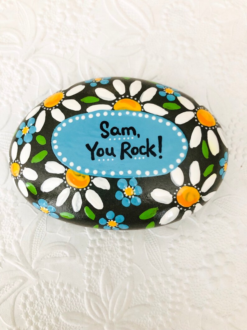 CUSTOM Painted Rock Paperweight With Flowers Personalized Etsy UK