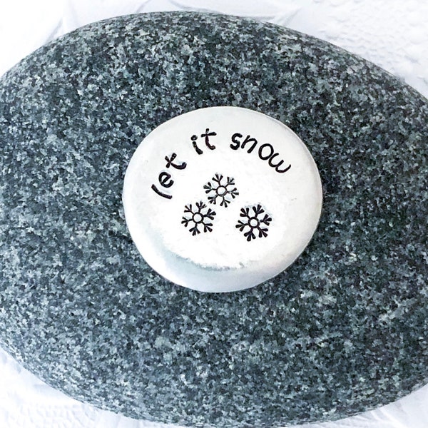 Let It Snow Pewter Pocket Coin, Let It Snow Hand Stamped Worry Stone, Winter Wishes Gift, Snowflake Token, Pocket Coins, Christmas Gift