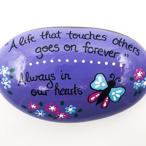 Personalized Memorial Painted Rock: Custom Name, Purple Flowers