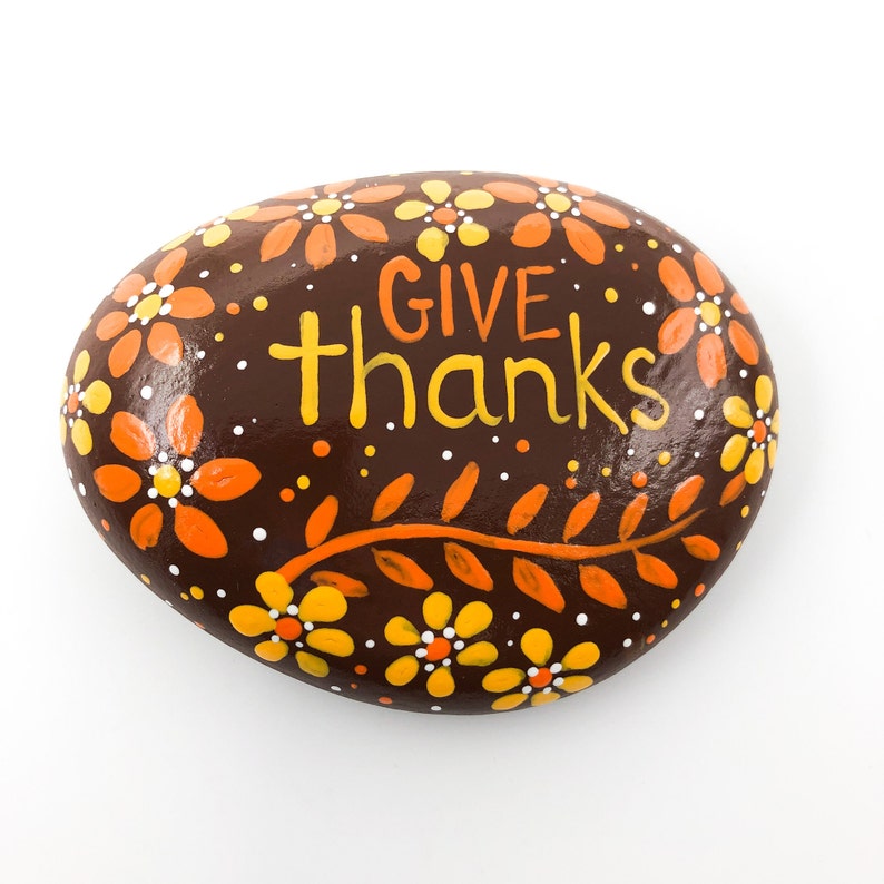 Give Thanks Painted Rock, Thanksgiving Decoration, Harvest Decoration, Thanksgiving Table, Hostess Gift, Hand-Painted Rock image 3