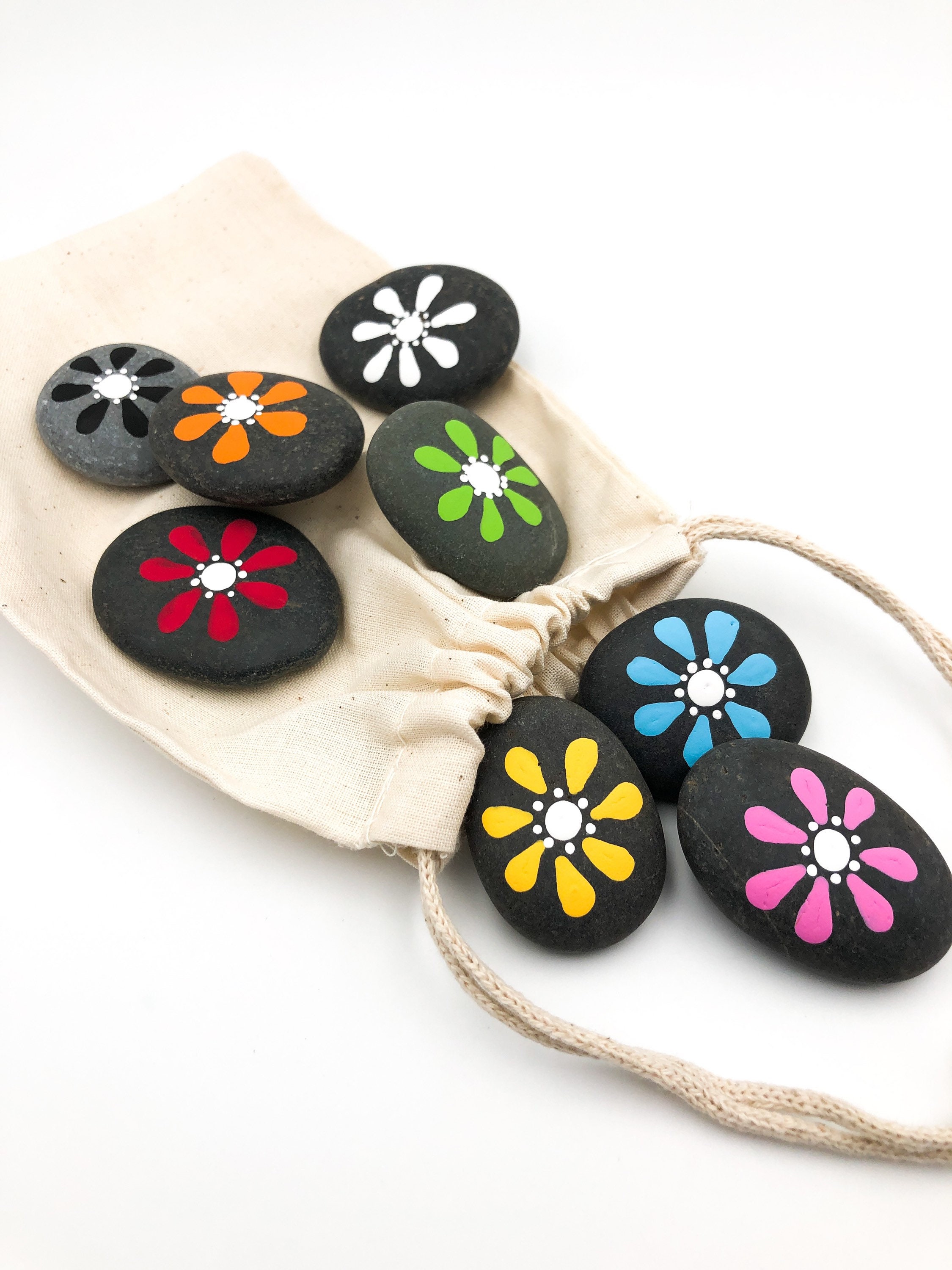 Flower Painted Rocks: Color Sorting Game, Party Favors (set of 8) - Etsy