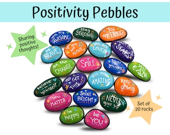 Positivity Pebbles: Set of 20 Painted Affirmation Rocks