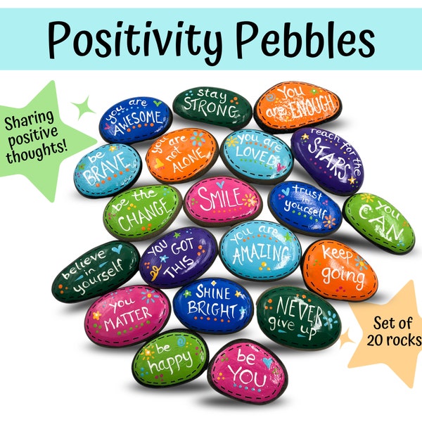 Positivity Pebbles Set of 20, Encouragement Stones, Gift for Students, Affirmation Rocks, Painted Rocks, Kindness Rocks, Pocket Rocks