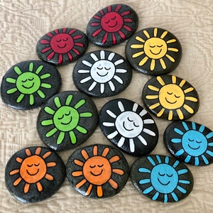 Smiling Suns Matching Game, Painted Rocks Sorting Set, Painted Stones for Learning Colors, Memory Game Stones, Early Literacy, Therapy Tool