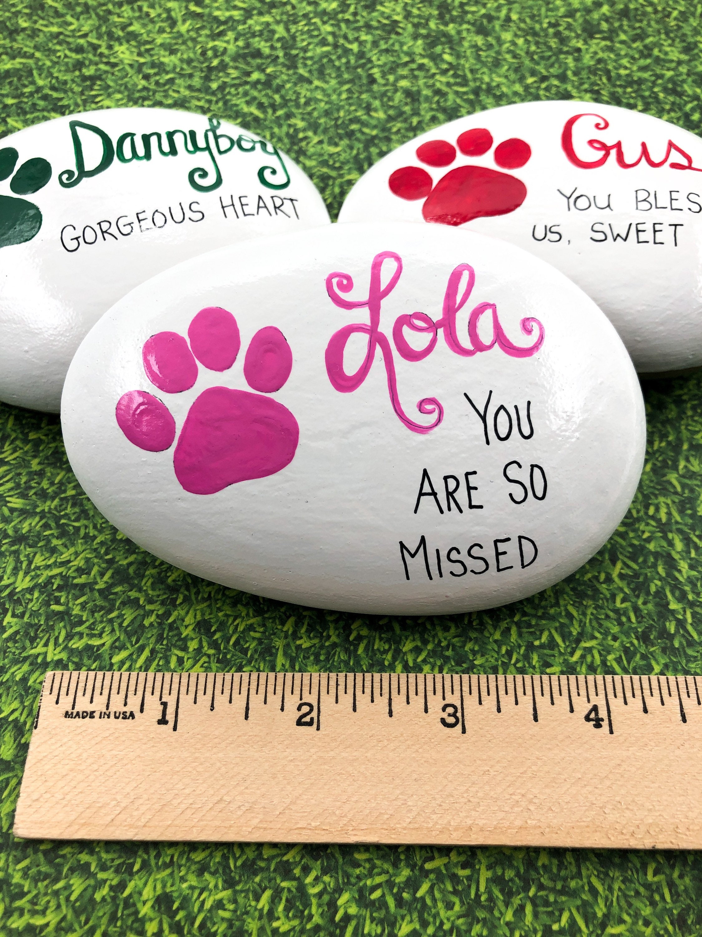 Pet Memorial Painted Rock Custom Paw Print Rock Dog Memorial Etsy
