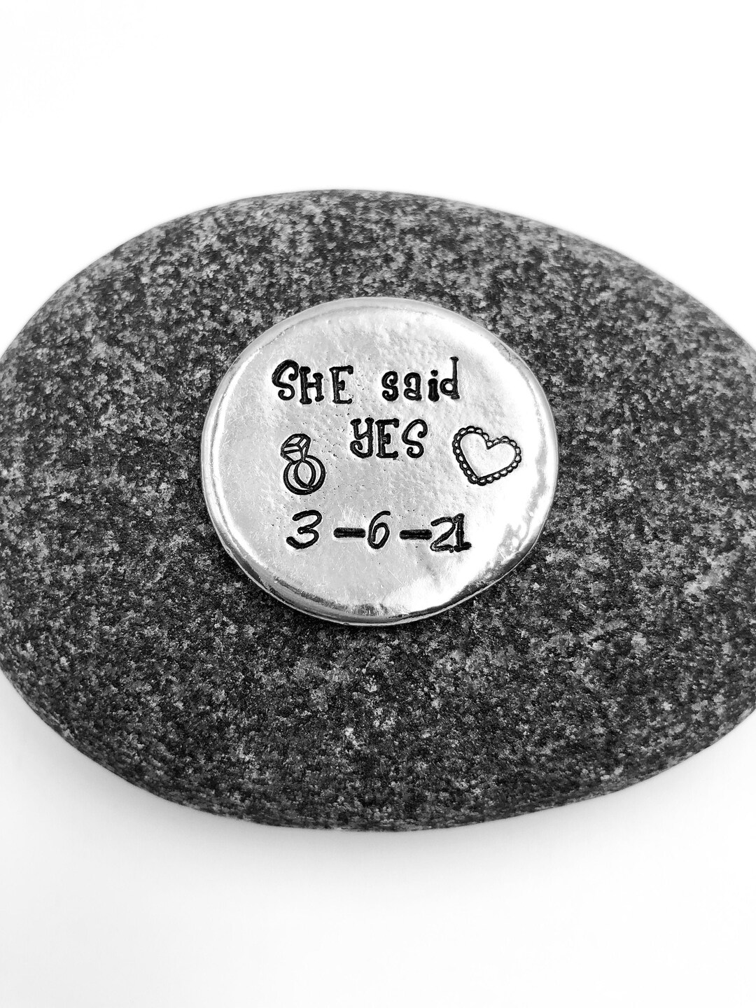Engagement Pocket Coin, She Said Yes Hand Stamped Pewter Coin, Custom Date Pewter Token