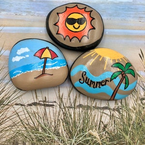 Summer Story Stones, Summertime Story Starters, Beach Time Painted Rocks, Story Rocks, Summer Story Prompts, Vacation Activity Stones image 5