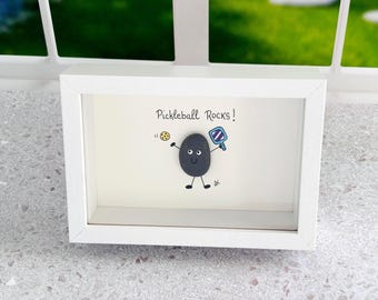 Pickleball Gift Pebble Art Frame, Pickleball Rocks, Funny Pickleball Decor, Gift for Pickleball Player, Pickleball Lover Gift, Shadow Box