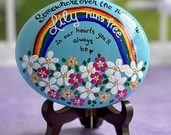 Rainbow Bridge Pet Memorial Painted Rock, Dog or Cat Memory Stone