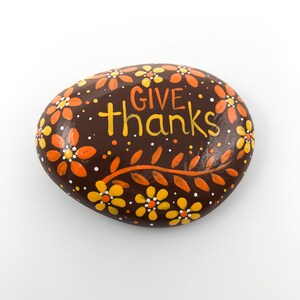 Give Thanks Painted Rock, Thanksgiving Decoration, Harvest Decoration, Thanksgiving Table, Hostess Gift, Hand-Painted Rock image 4