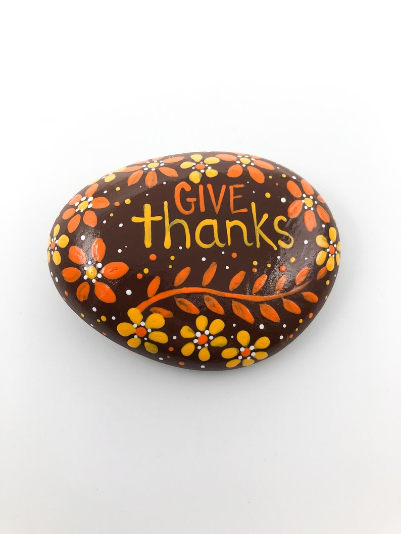 Give Thanks Painted Rock, Thanksgiving Decoration, Harvest Decoration, Thanksgiving Table, Hostess Gift, Hand-Painted Rock image 4