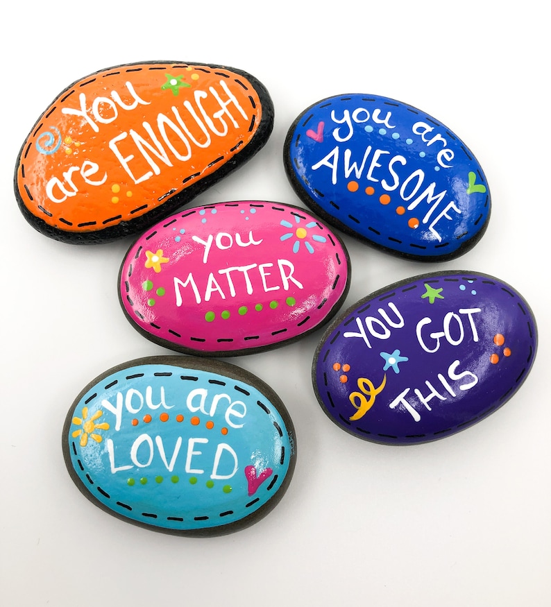 Positivity Pebbles: Set of 20 Painted Affirmation Rocks - Etsy