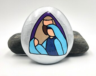 Nativity Painted Rock, Holy Family Hand Painted Rock, Stained Glass Painting, Stocking stuffer, Birth of Jesus Painting, Teacher gift