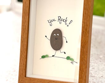 You Rock Pebble Art Frame, Encouragement Gift, Teacher Gift, Funny Gift, Positive Quote Art, Pebble Art Decor, Handmade Shadow Box