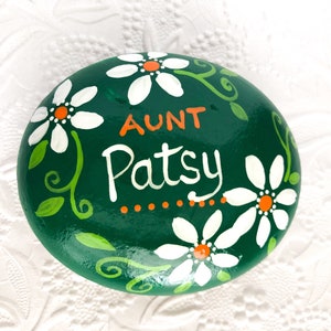 Custom Painted Rock: Personalized Daisy Memorial Stone